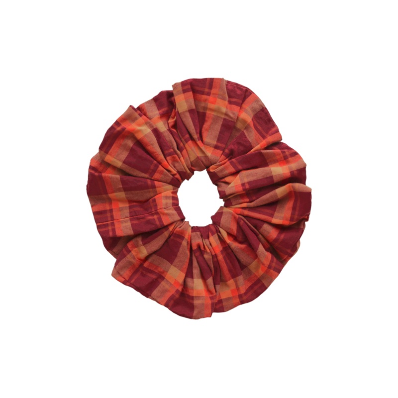 BETTY SCRUNCHIE BURGUNDY ORANGE TARTAN