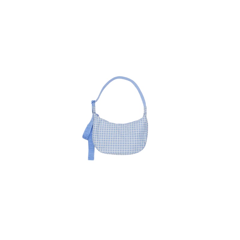 MEDIUM NYLON CRESCENT BAG LIGHT BLUE GINGHAM