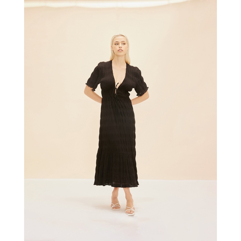 MIRELLA V-NECK DRESS BLACK|4|6|8|10|12|14|16|18|20|22|24