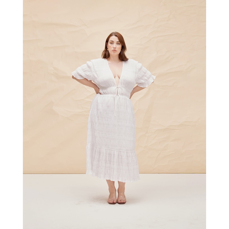 MIRELLA V-NECK DRESS WHITE|4|6|8|10|12|14|16|18|20|22|24