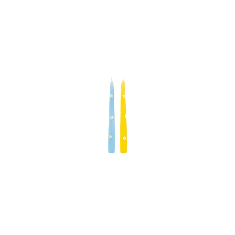 SET OF TWO DAISY CANDLES BLUE/YELLOW