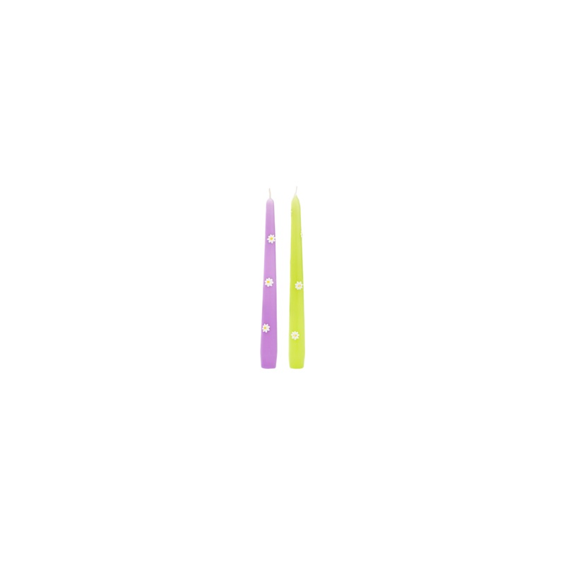 SET OF TWO DAISY CANDLES PURPLE/GREEN