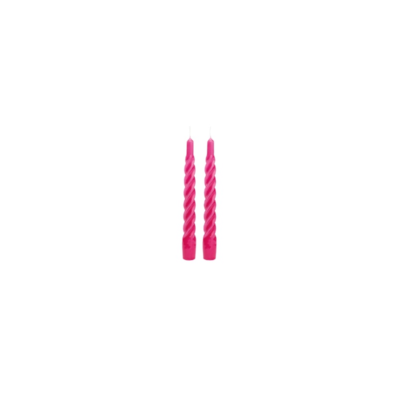 SET OF TWO TWISTED CANDLES HOT PINK