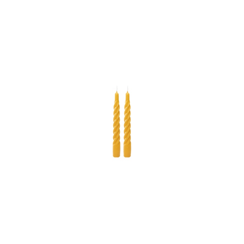SET OF TWO TWISTED CANDLES MUSTARD