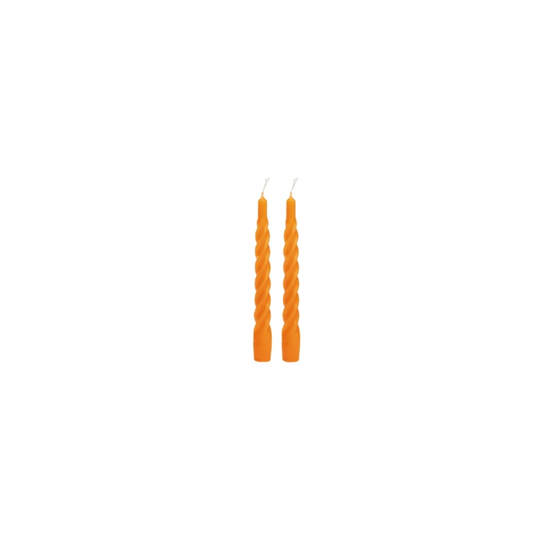 SET OF TWO TWISTED CANDLES ORANGE