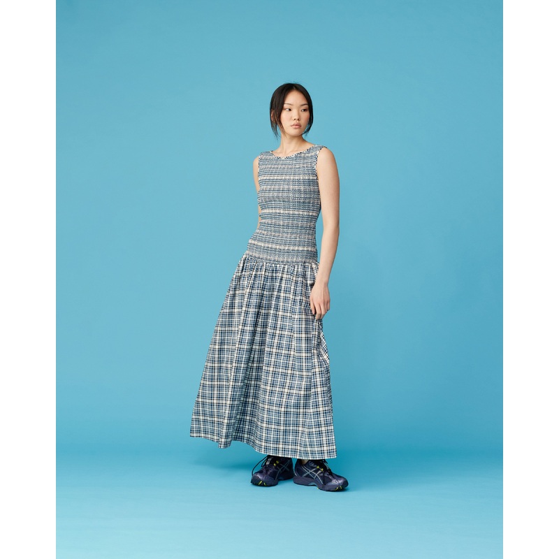 ANASTASIA DRESS NAVY CREAM TARTAN