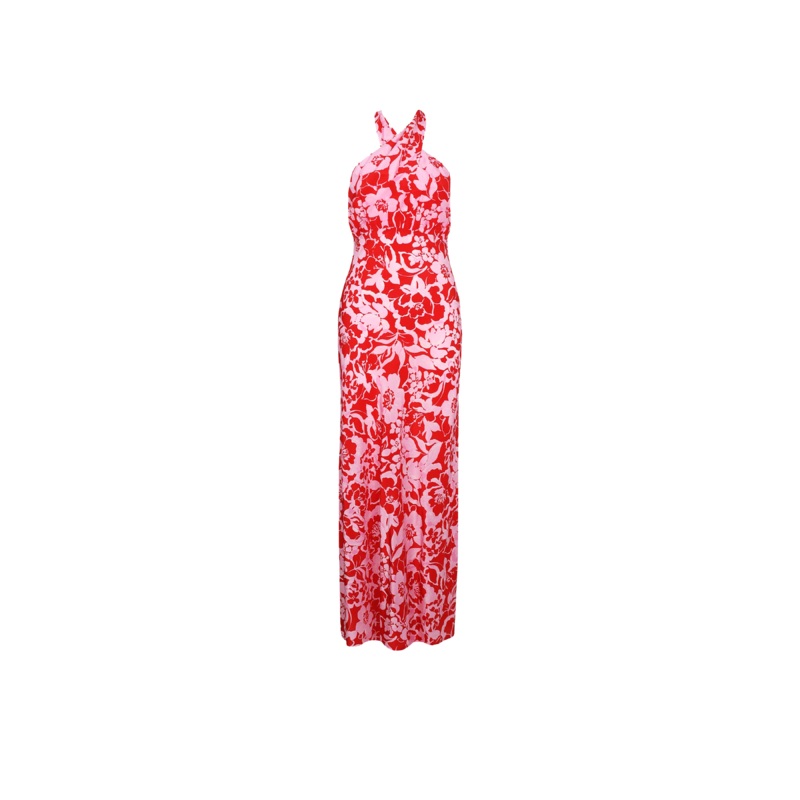 BOBBI SILK HALTER DRESS CHERRY FLORAL
