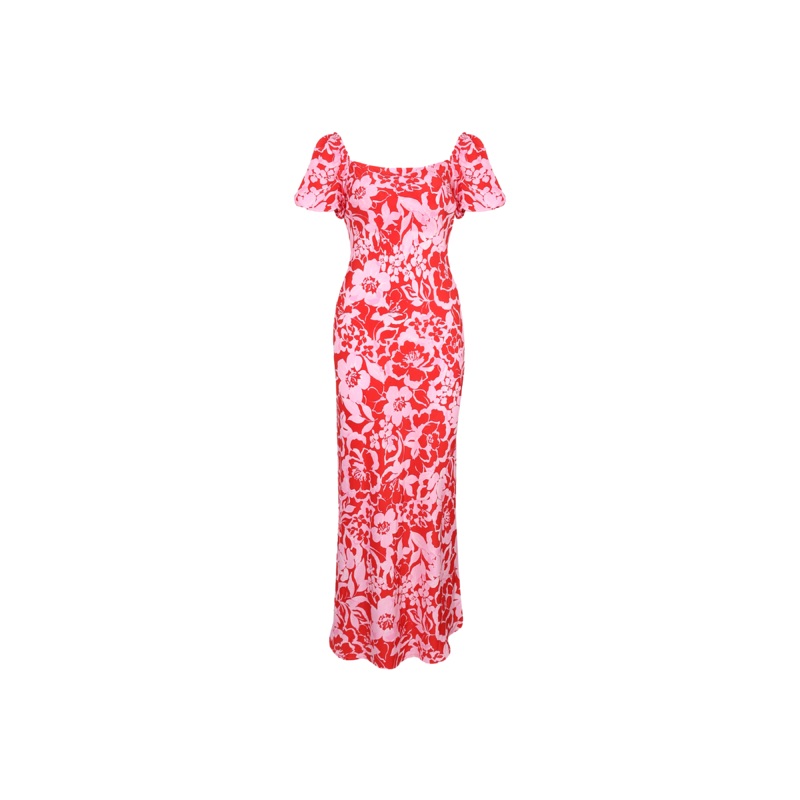 BOBBI SILK MIDI DRESS CHERRY FLORAL