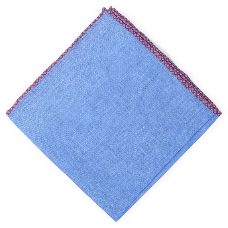 Half Moon: Linen Pocket Square – Blue/Red