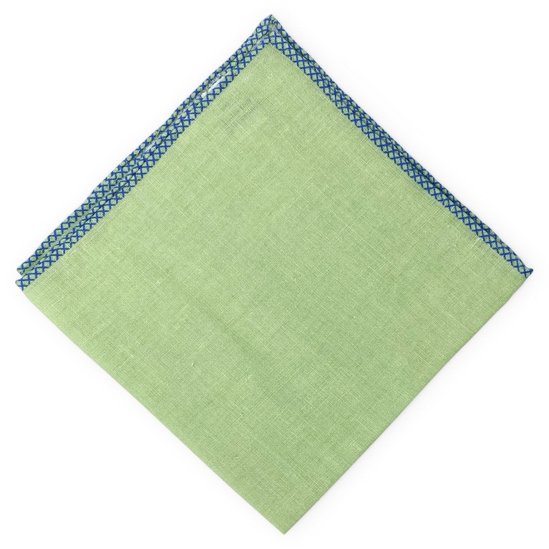 Half Moon: Linen Pocket Square – Green/Blue