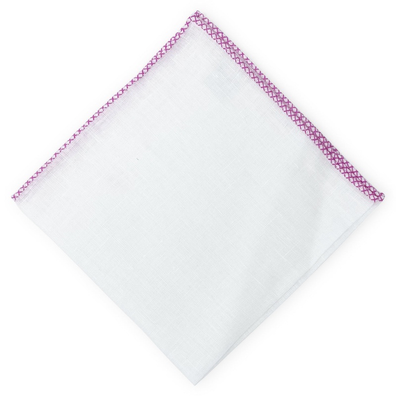 Half Moon: Linen Pocket Square – White/Pink