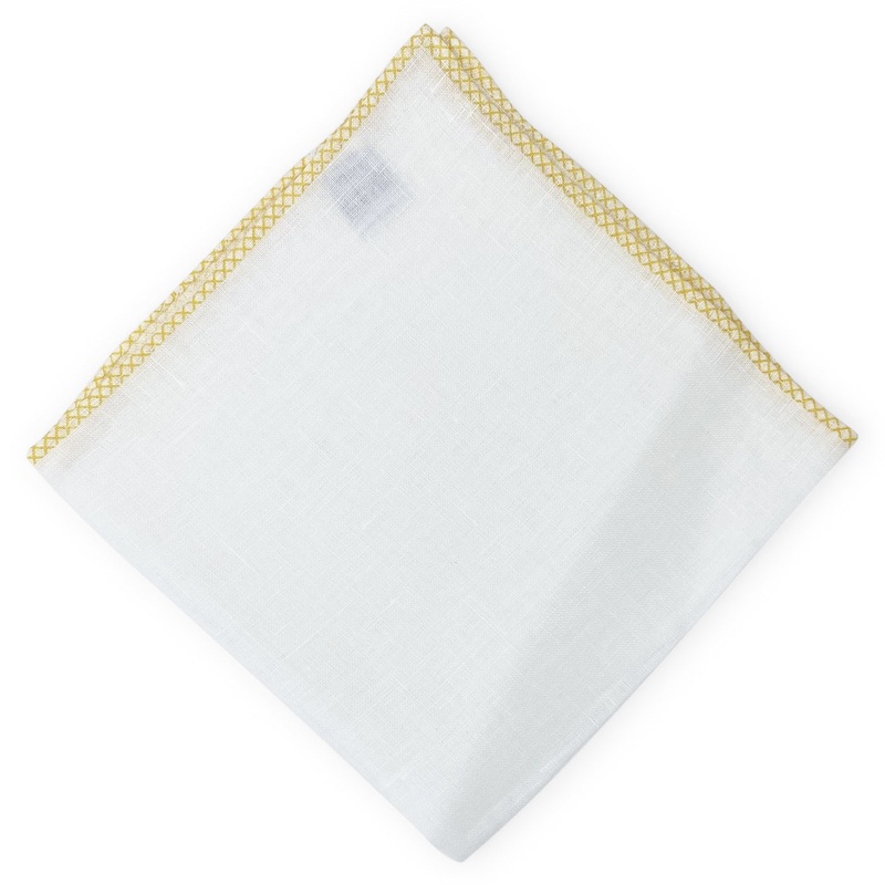 Half Moon: Linen Pocket Square – White/Yellow