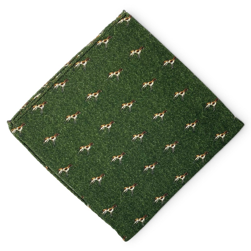 Herringbone Hunter: Wool Pocket Square – Green