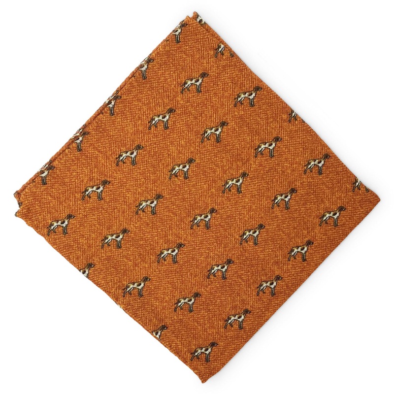 Herringbone Hunter: Wool Pocket Square – Orange