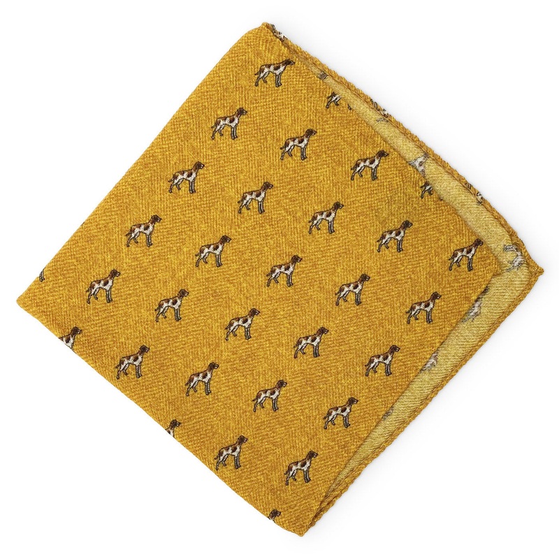 Herringbone Hunter: Wool Pocket Square – Yellow