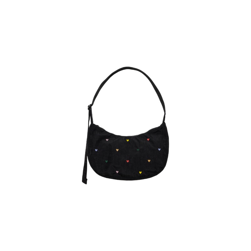 MEDIUM NYLON CRESCENT BAG EMBROIDERED HEARTS