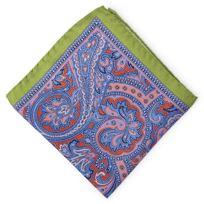 Multi-Color Paisley: Silk Pocket Square – Green
