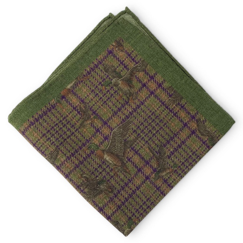 Pheasant Plaid: Wool Pocket Square – Green