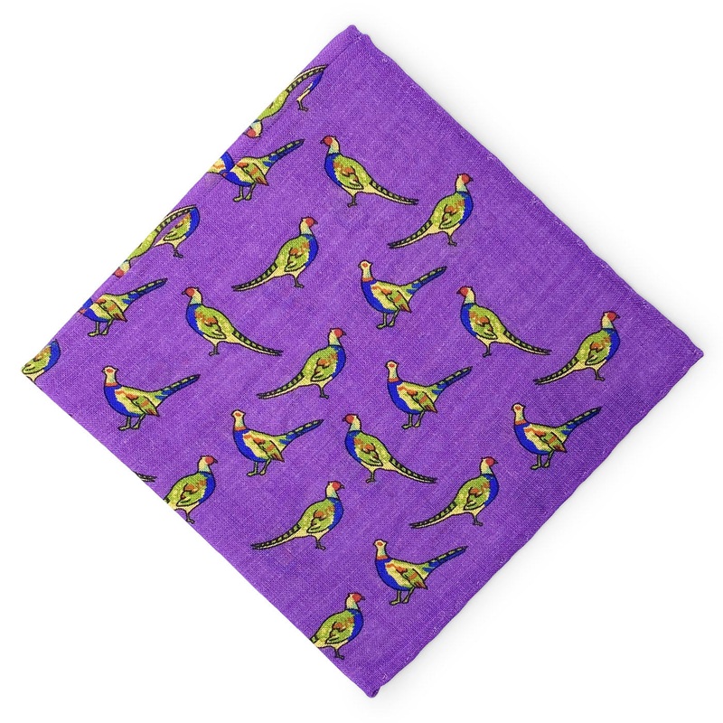 Pheasants: Silk/Wool Pocket Square – Purple