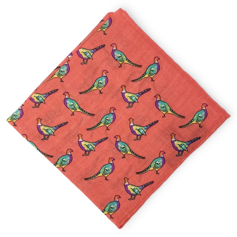 Pheasants: Silk/Wool Pocket Square – Red
