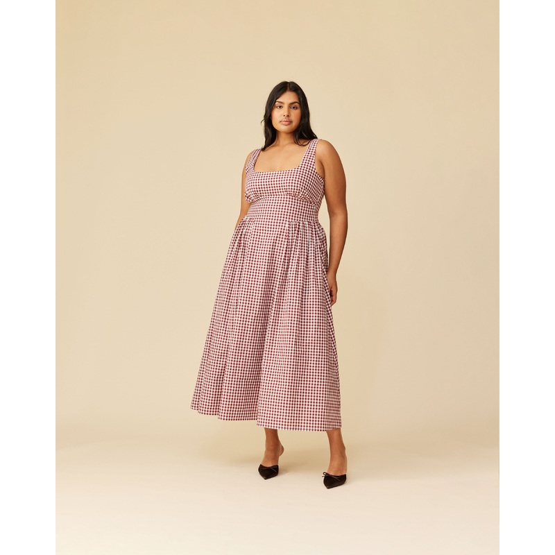 SELMA DRESS MERLOT GINGHAM|4|6|8|10|12|14|16|18|20