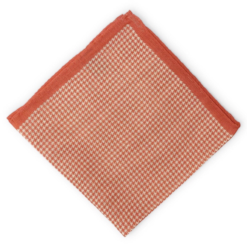 Checks: Silk/Wool Pocket Square – Coral