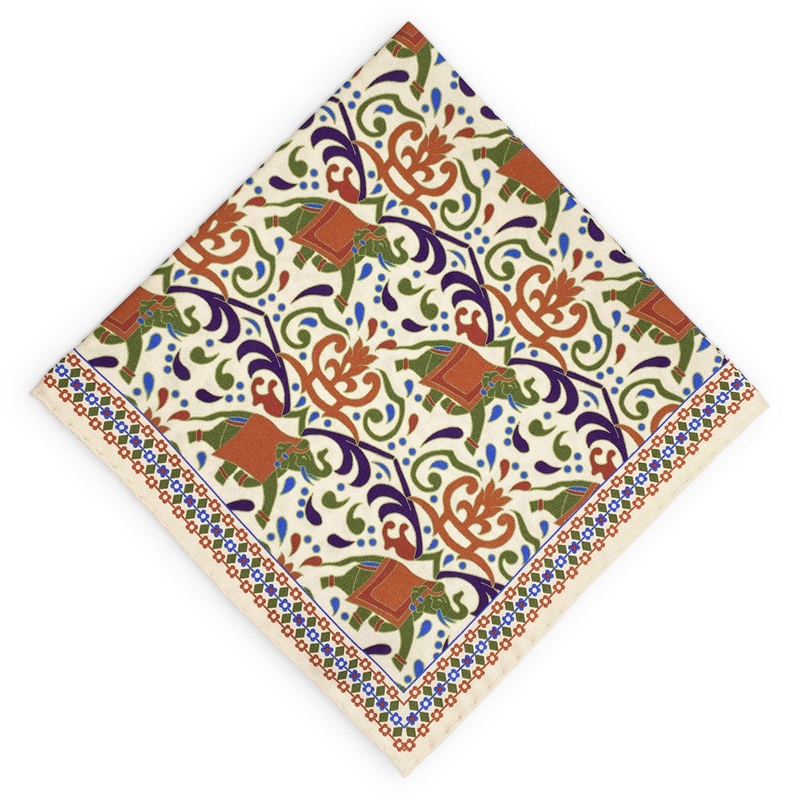 Elephants: Silk Pocket Square – Cream