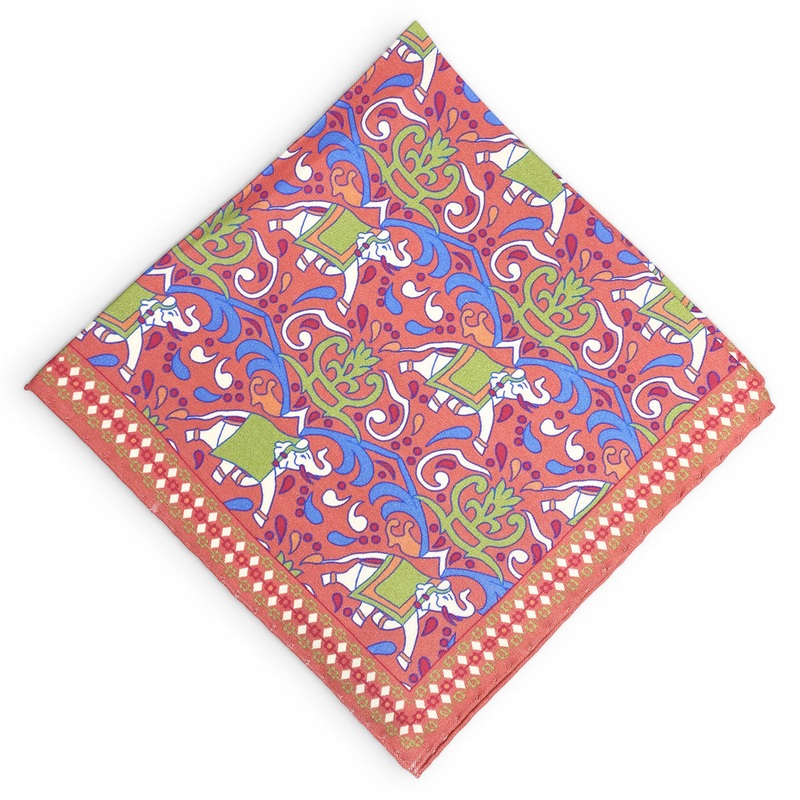 Elephants: Silk Pocket Square – Pink