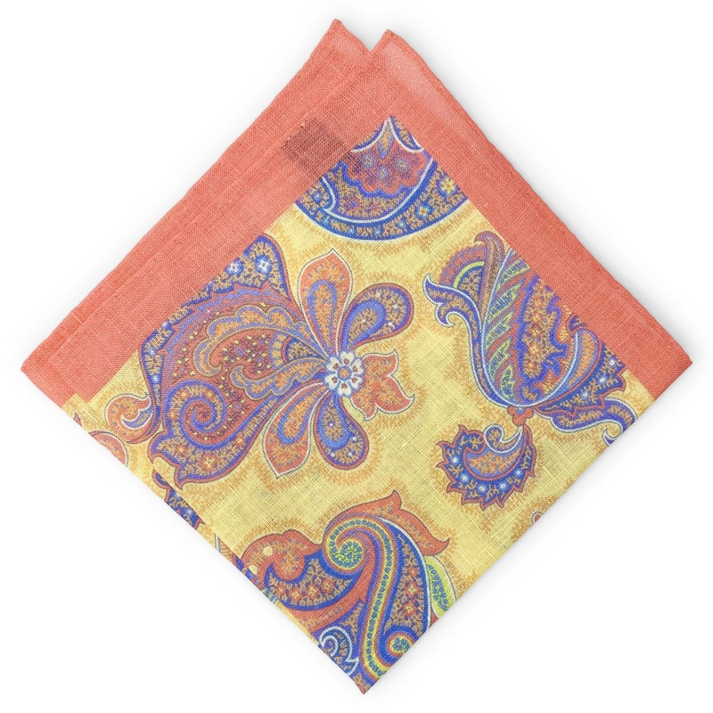 Paisley II: Linen Pocket Square – Peach