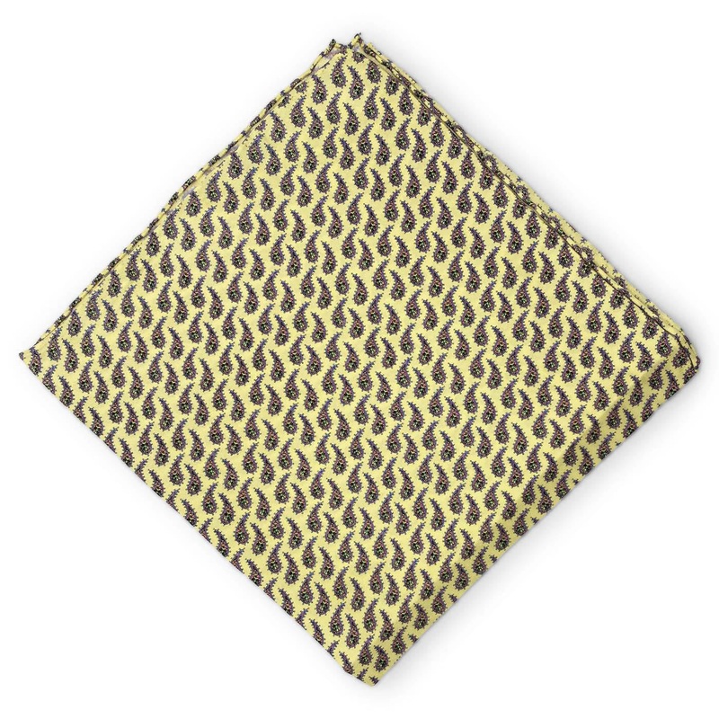 Spring Paisley: Silk Pocket Square – Yellow