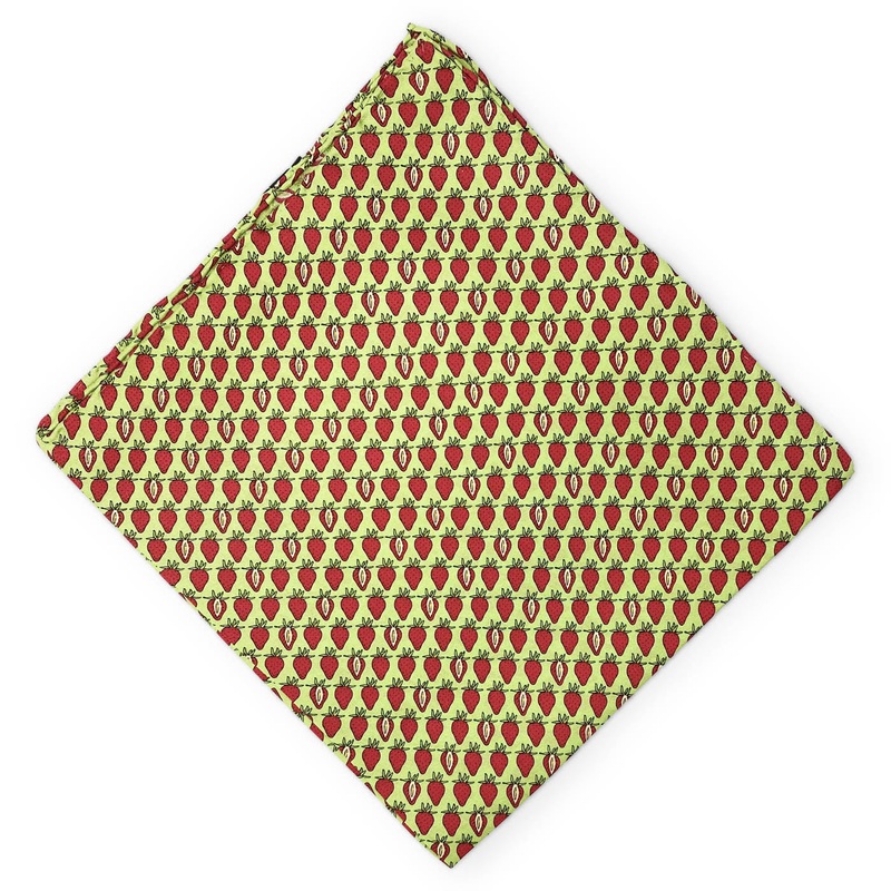 Strawberry: Silk Pocket Square – Green