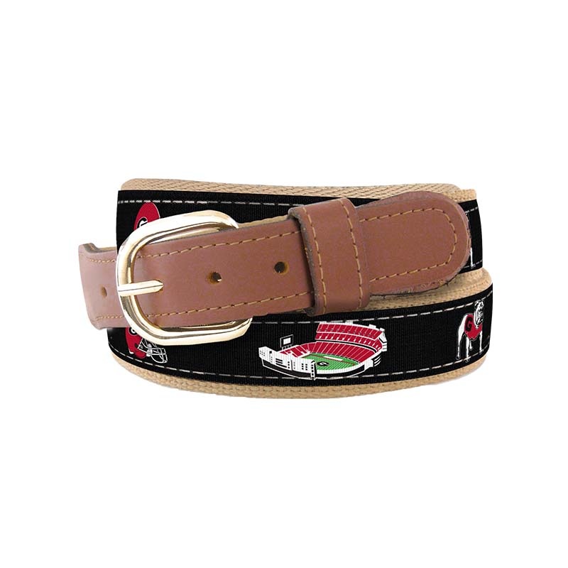 Black UGA Stadium Ribbon Belt|30|32|34|36|38|40|42