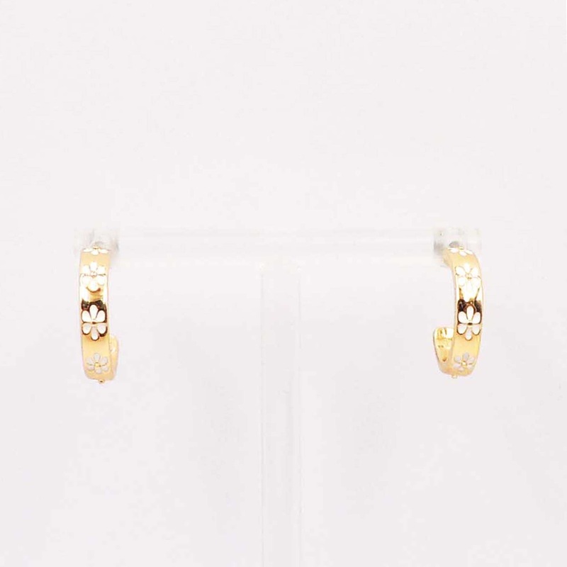 Flower Print Gold Hoop Earrings
