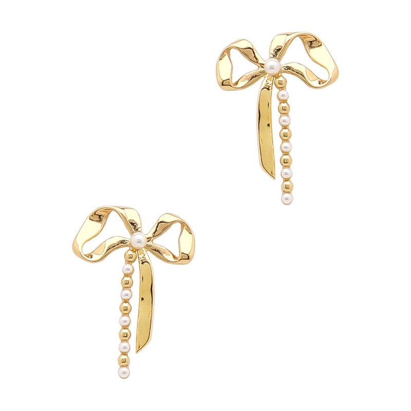 Pearl and Gold Bow Earrings|Default Title