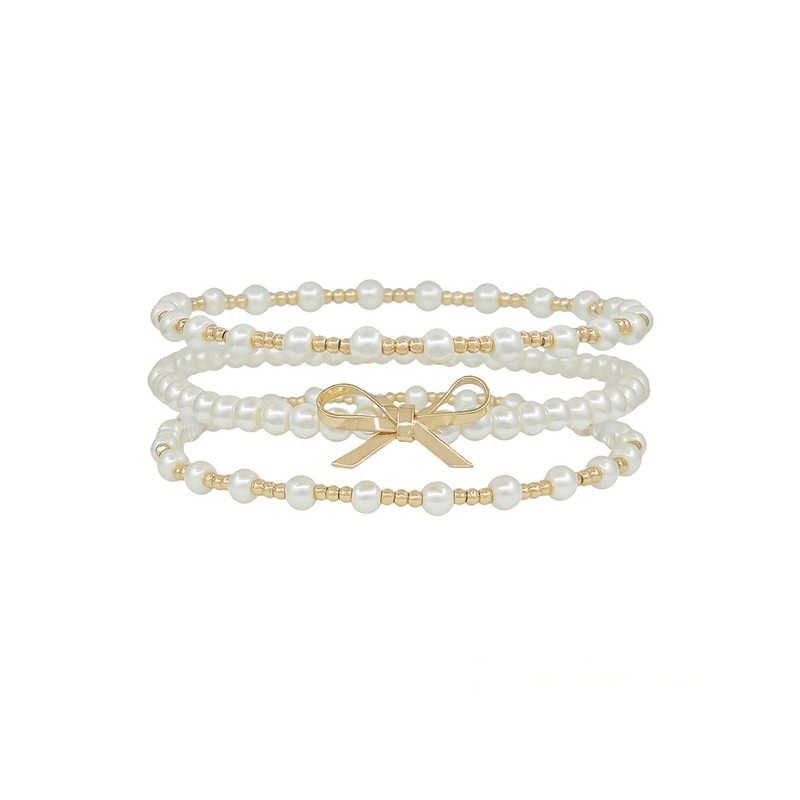 Pearl Bow Beaded Bracelet Stack