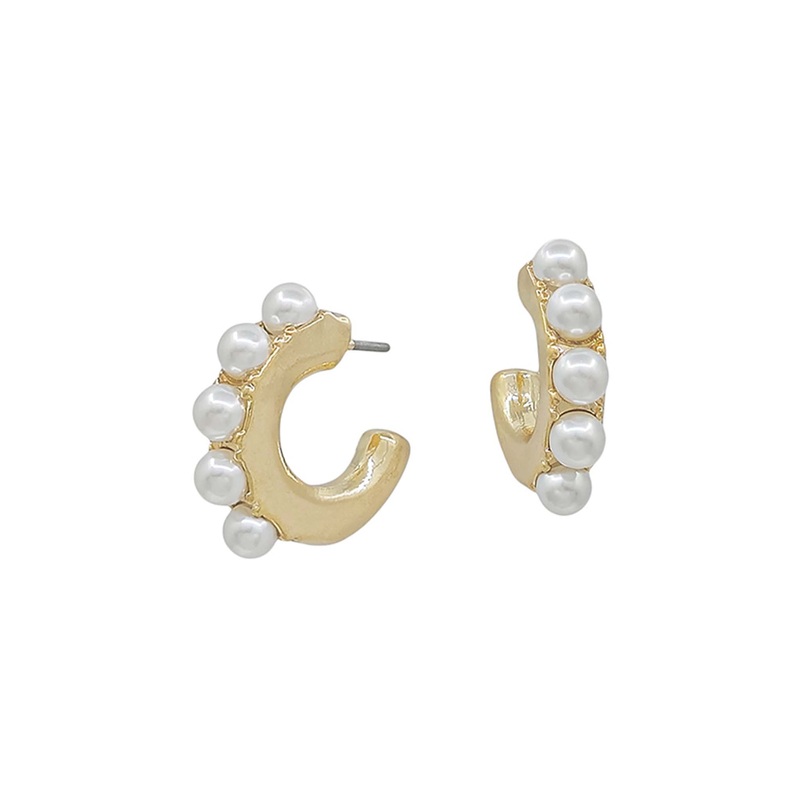 Pearl Gold Hoop Earrings|Default Title