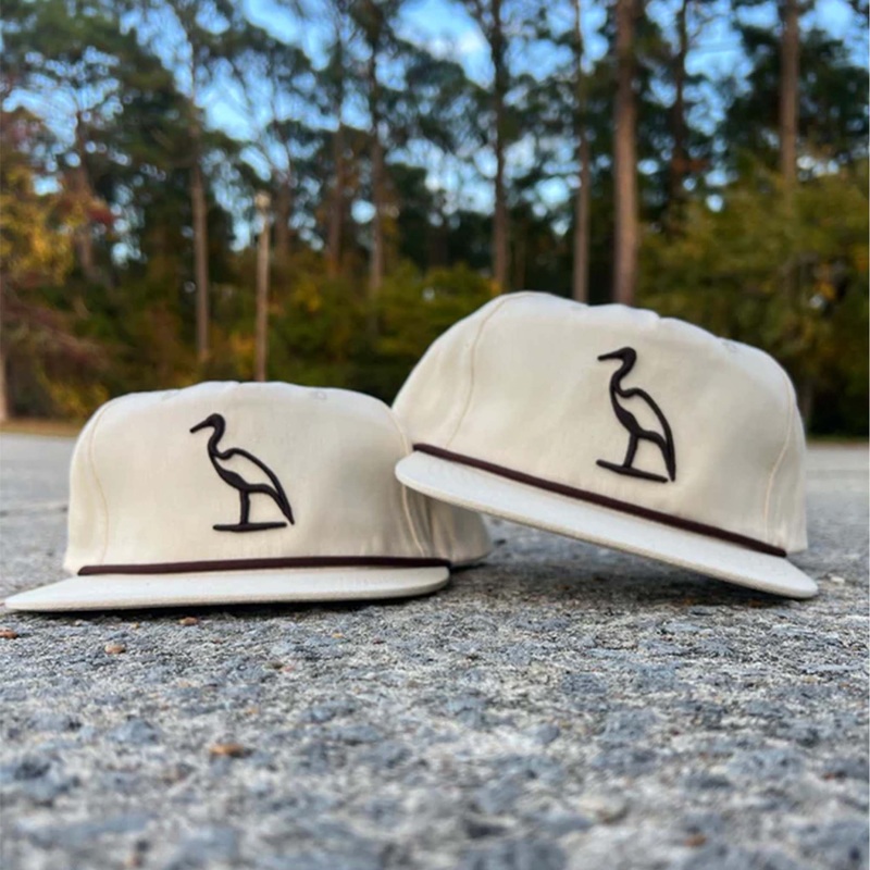Heron Embroidered Flat Bill Rope Hat in Cream