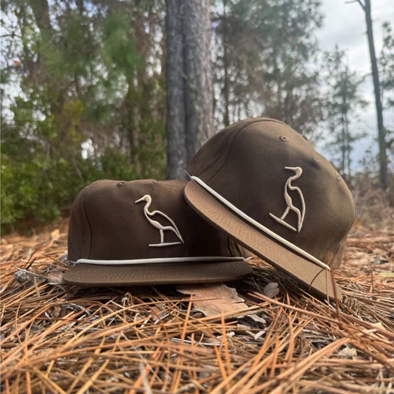 Heron Embroidered Flat Bill Rope Hat in Roux