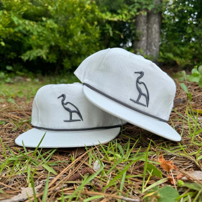 Heron Embroidered Flat Bill Rope Hat in Salt
