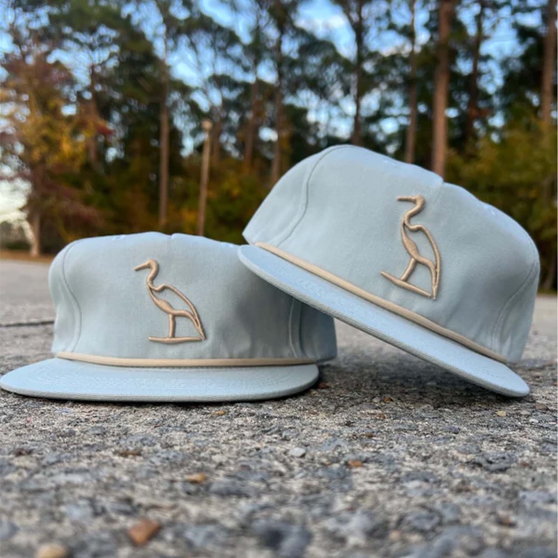 Heron Embroidered Flat Bill Rope Hat in Tarpon