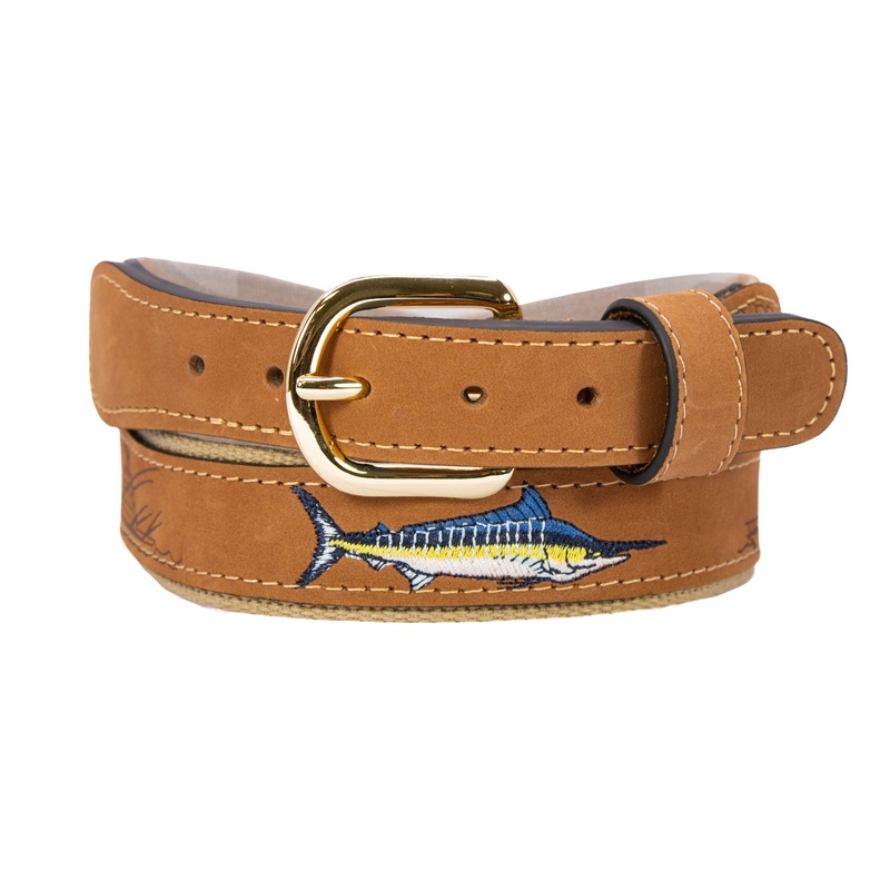 Marlin Embroidered Leather Belt