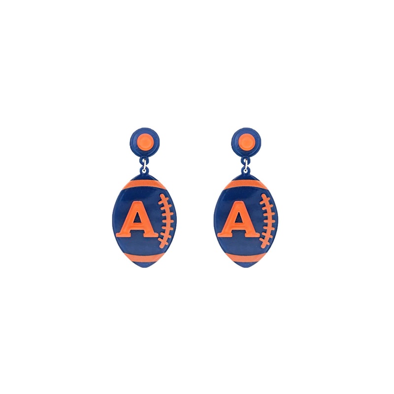 Navy and Orange A Football Earrings