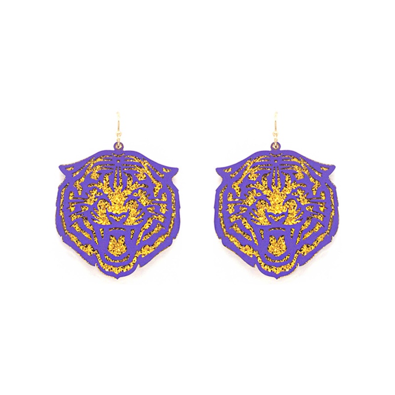 Purple and Yellow Tiger Filigree Dangle Earrings