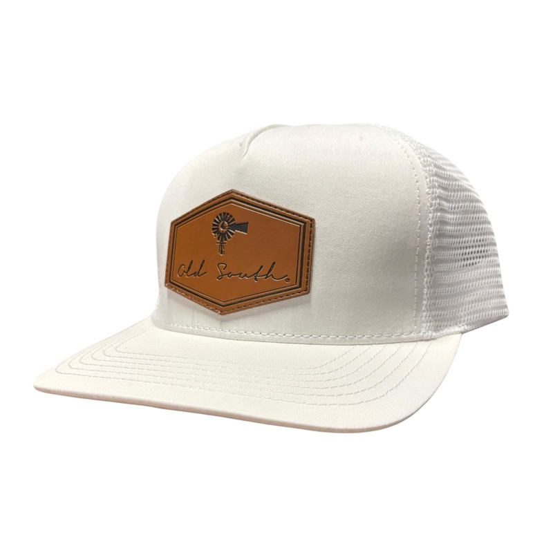 Signature Leather Patch Trucker Hat in White