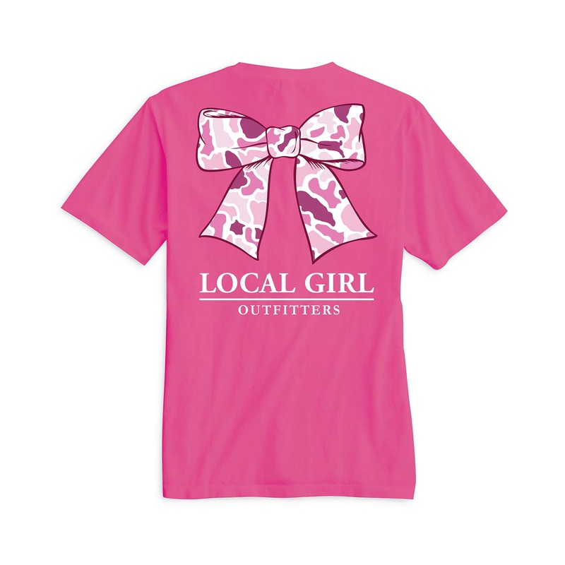Youth Pink Localflage Camo Bow Short Sleeve T-Shirt