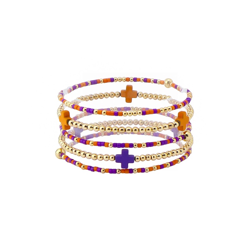 Beaded Bracelet Stack in Orange and Purple