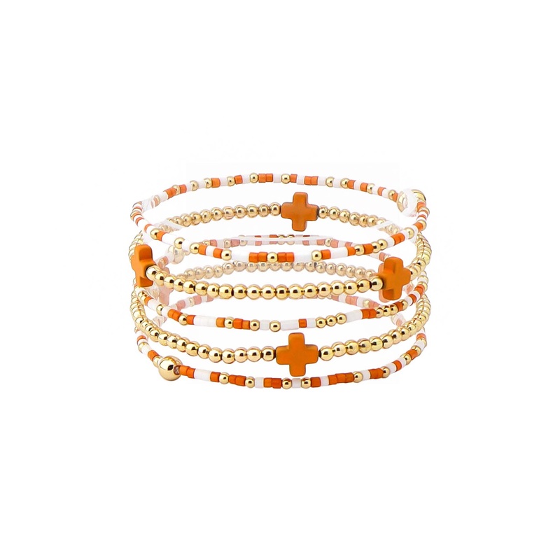 Beaded Bracelet Stack in Orange and White