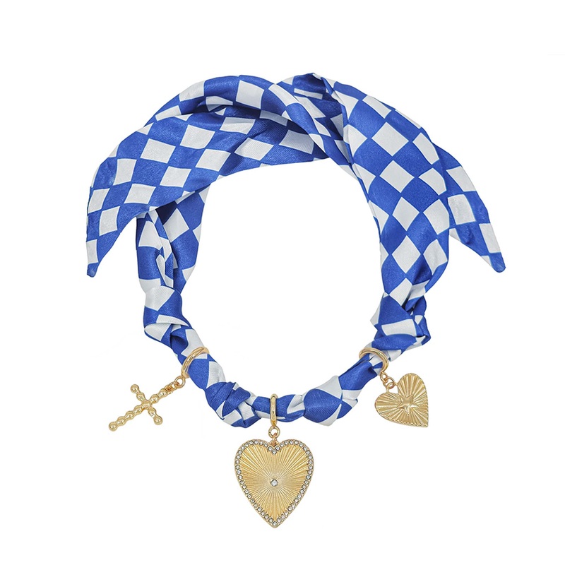 Blue and White Scarf Necklace with Charms