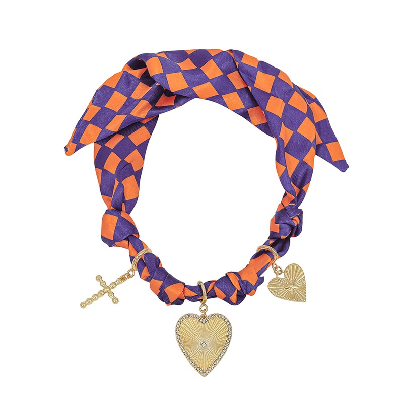 Orange and Purple Scarf Necklace with Charms