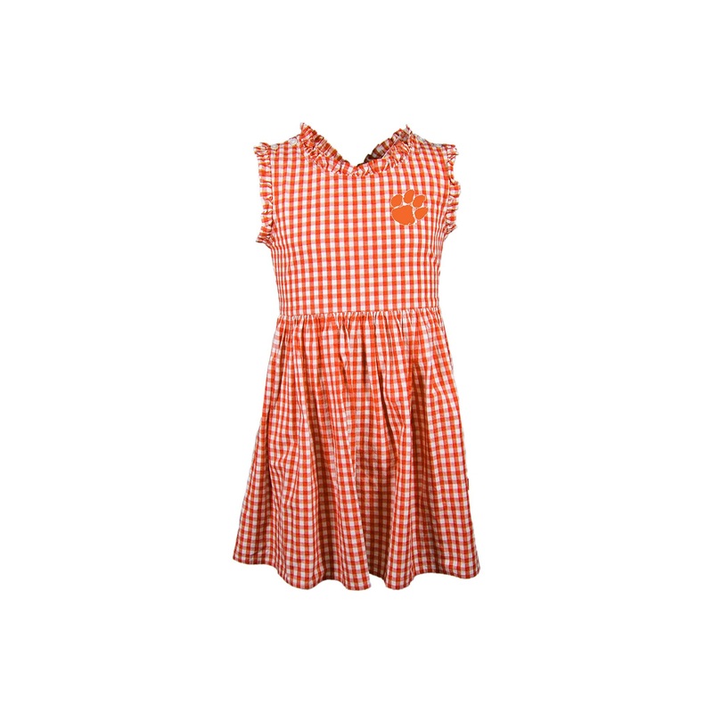 Toddler Clemson Gingham Dress in Orange